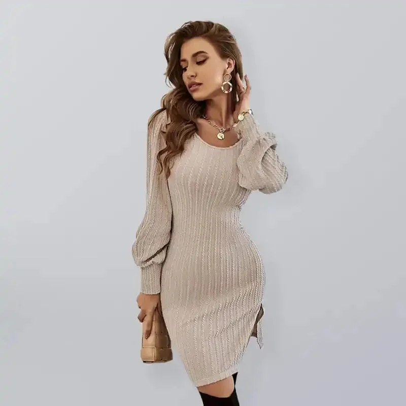 Women’s Sexy Backless Panel Lace Long Sleeve Dress