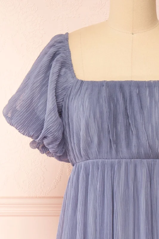 Araminta Blue | Pleated Maxi Babydoll Dress