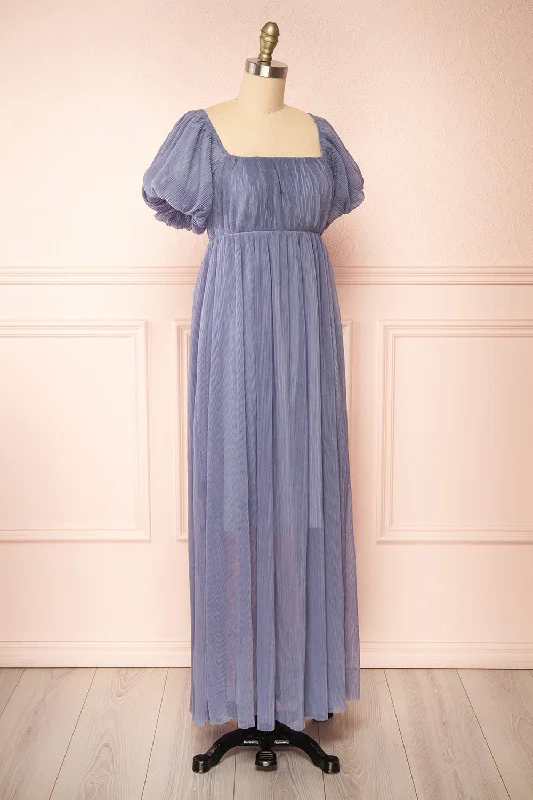 Araminta Blue | Pleated Maxi Babydoll Dress