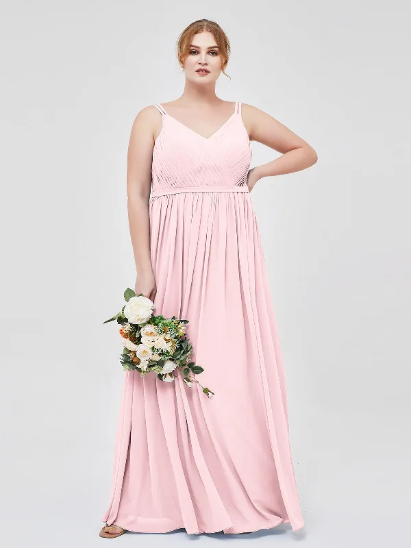 Double Strap Chiffon Bridesmaid Dresses Blushing Pink