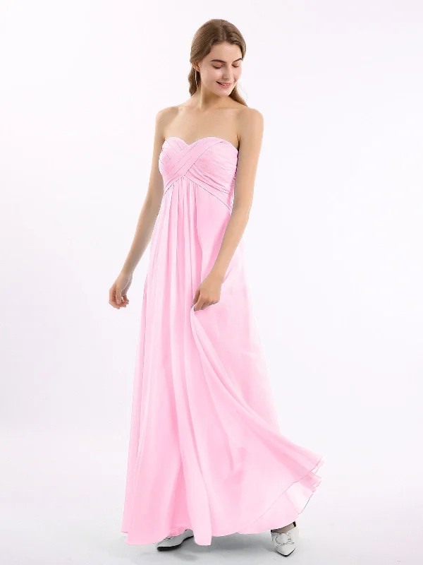 CROSS Pleated Empire Chiffon Dress with Sweetheart Candy Pink