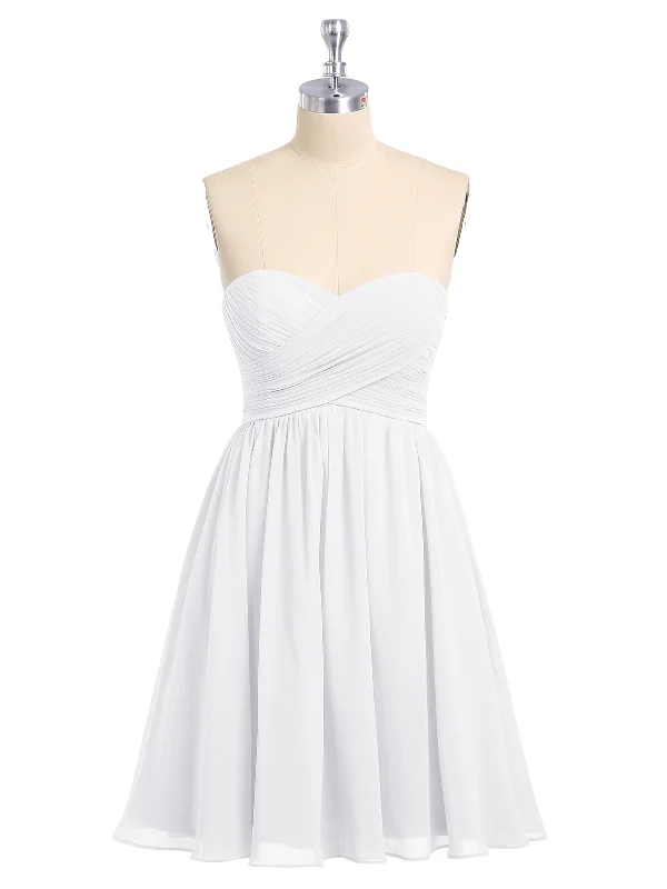 Strapless Sweetheart Neck Short Bridesmaid Gown White