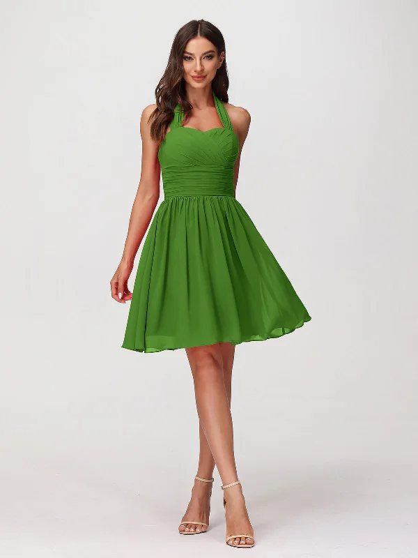 Halter Sweetheart Chiffon Short Dressses Moss