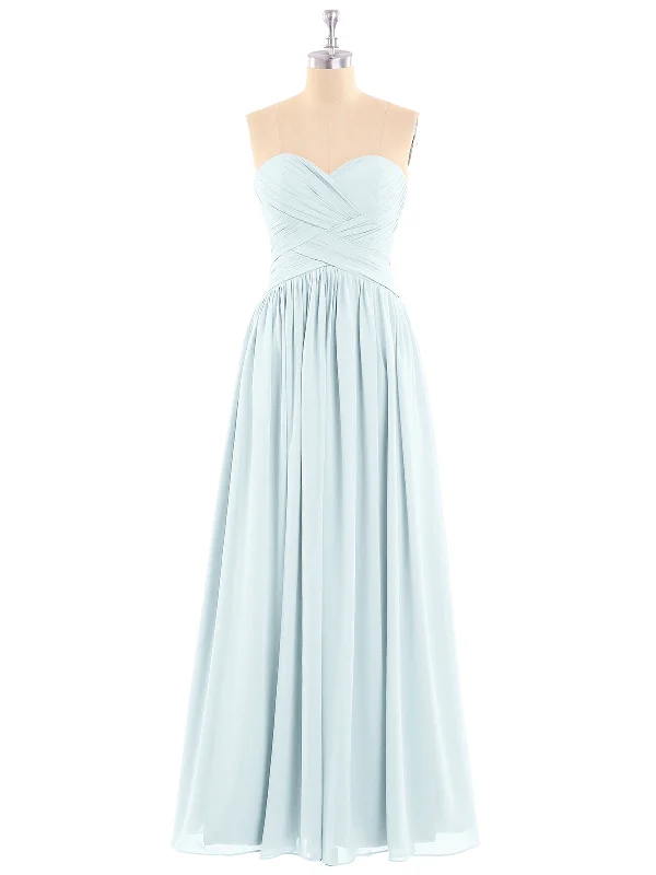 Chiffon Bridesmaid Dresses Cross Pleated Bodice Mist