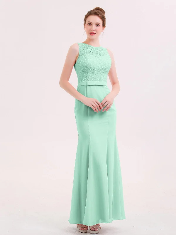 Illusion Neck Mermaid Dress with Open Back-Mint Green