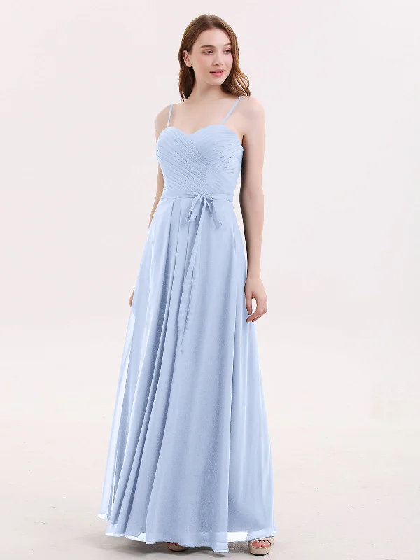 Spaghestti Strap Chiffon Dress with Sweetheart NECK-Sky Blue