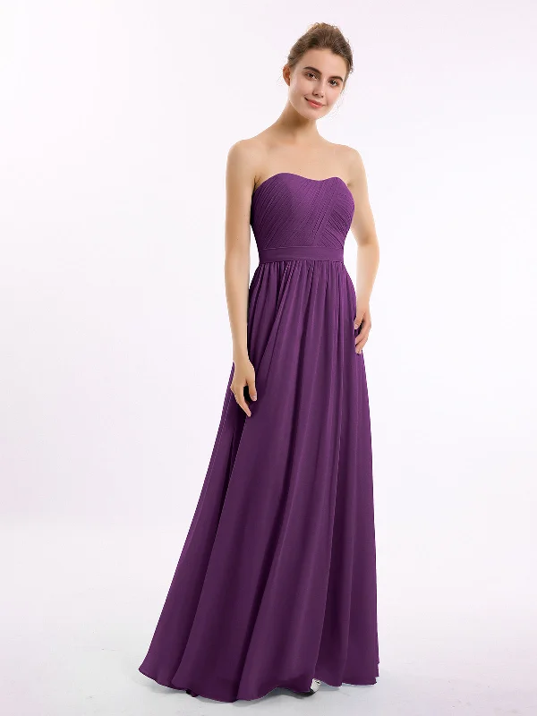 Strapless Long Chiffon Bridesmaid Dresses-Grape