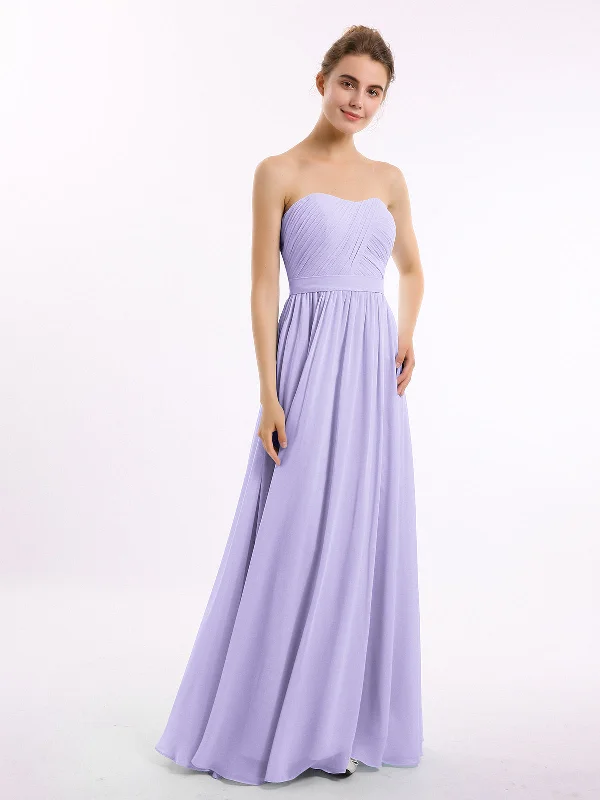 Strapless Long Chiffon Bridesmaid Dresses-Lilac