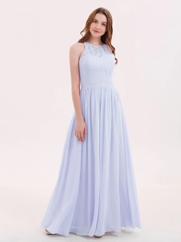 Long Lace Dress with Illusion Sweetheart Neck-Lavender