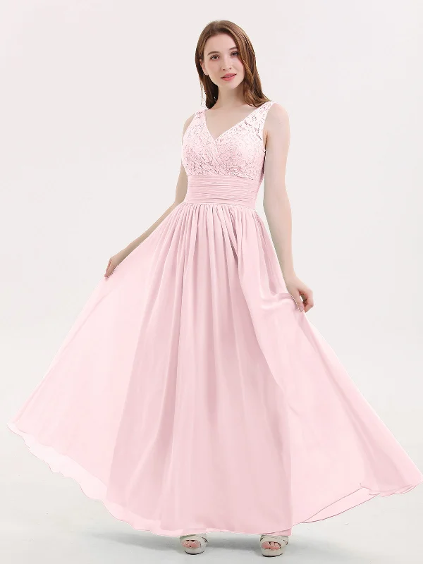 Lace and Chiffon Dresses with Open Back-Blushing Pink