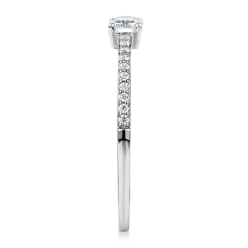 Dress ring with 0.39 carats* of diamond simulants in 10 carat white gold