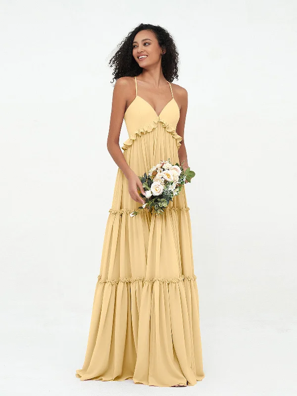 Empire Chiffon Tiered Skirt Max Bohemian Dresses-Gold