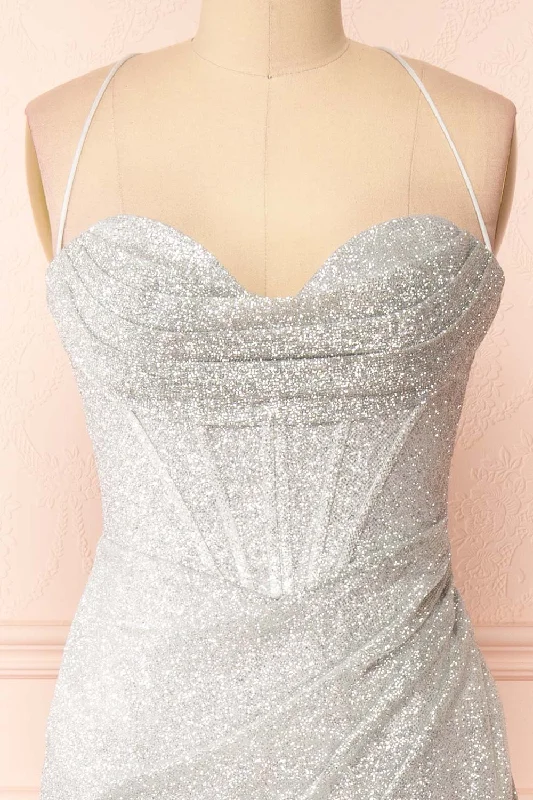 Frosti Silver | Sparkly Cowl Neck Maxi Dress