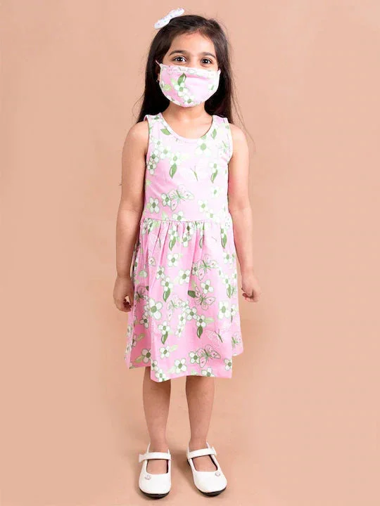 Girls Pink Green Floral Dress - Ps Peaches