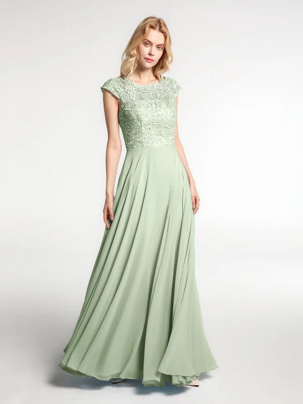 Illusion Wrap Neck Lace and Chiffon Maxi Dress-Dusty Sage