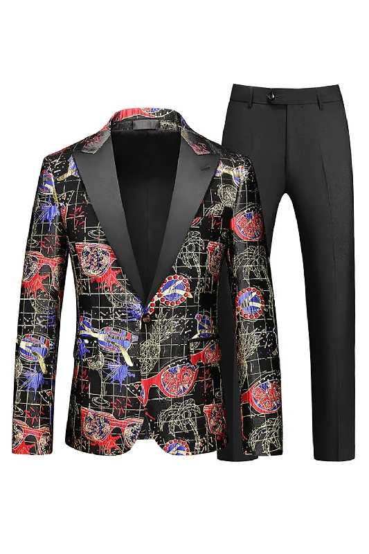 Men's Red Printed Peak Lapel 2-Piece Homecoming Suits