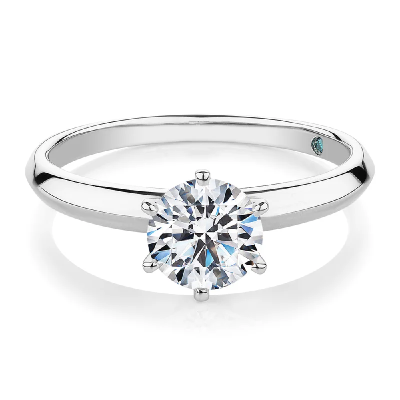 Premium Certified Laboratory Created Diamond, 1.00 carat round brilliant solitaire engagement ring in 14 carat white gold