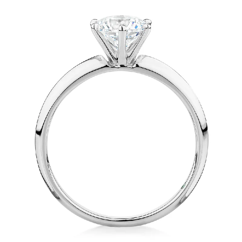 Premium Certified Laboratory Created Diamond, 1.00 carat round brilliant solitaire engagement ring in 14 carat white gold