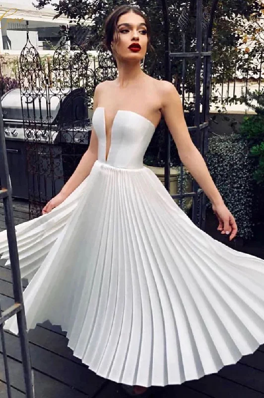 Sexy Ivory Wedding Gown Tea Length Bridal Dress OKW51