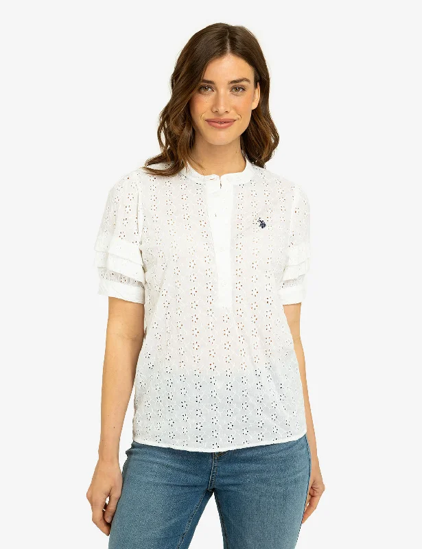 SHORT SLEEVE EYELET TOP