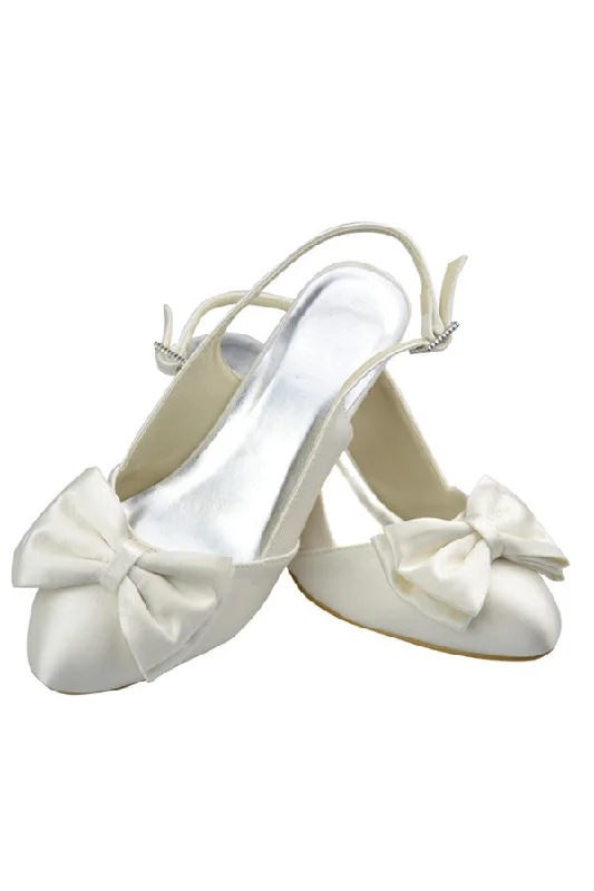 Simple Elegant Ivory Satin Low-Heel Wedding Party Shoes S85