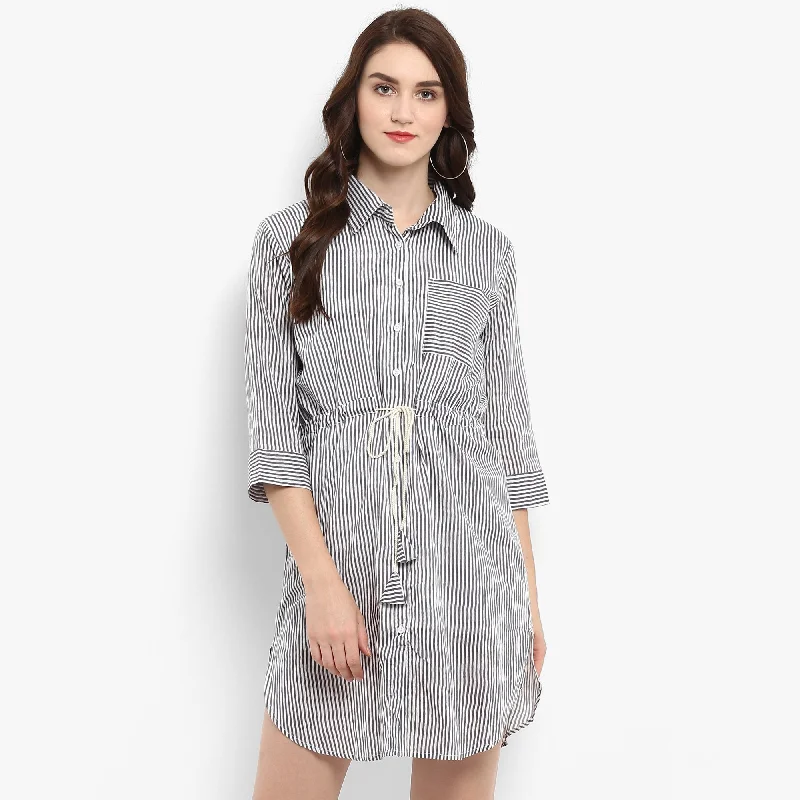 Women's Stripe Printed Shirt Dress - Pannkh