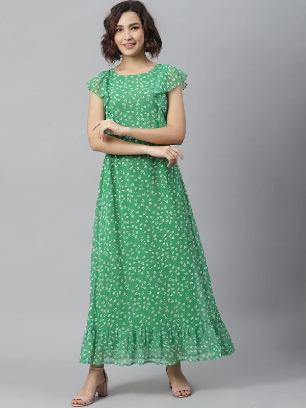 Women's Green Printed Maxi dress - StyleStone