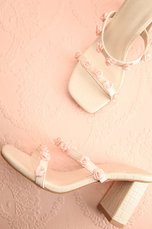 Synthicia Ivory | Heeled Sandals w/ Rose Flowers