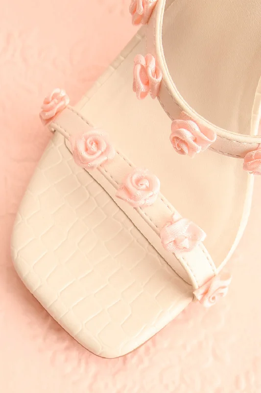 Synthicia Ivory | Heeled Sandals w/ Rose Flowers