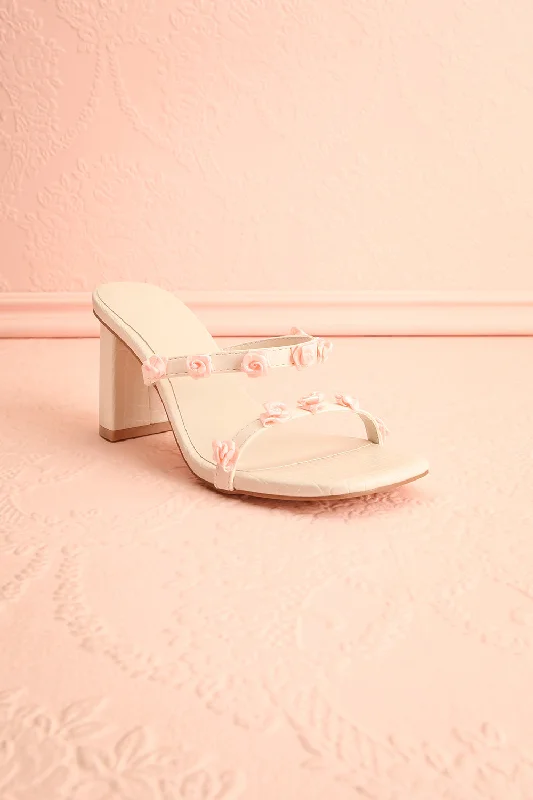 Synthicia Ivory | Heeled Sandals w/ Rose Flowers