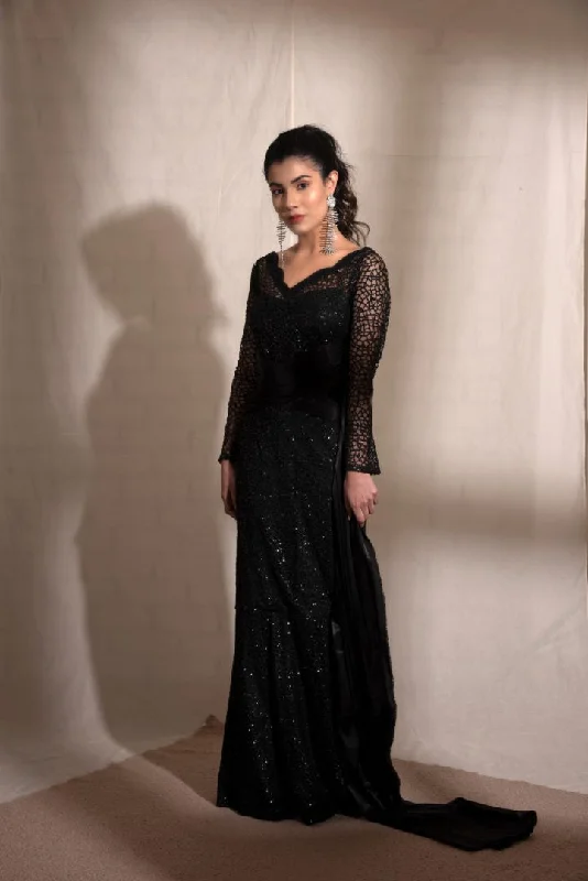 Women's Black Glitter Dress - Khumaar- Shuchi Bhutani