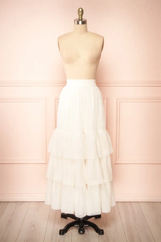 Ariette | Ivory High-Waisted Tiered Tulle Skirt