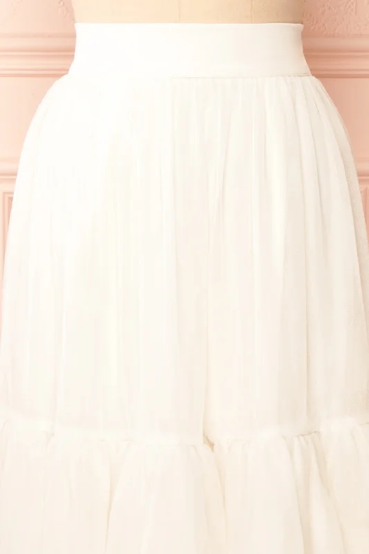 Ariette | Ivory High-Waisted Tiered Tulle Skirt