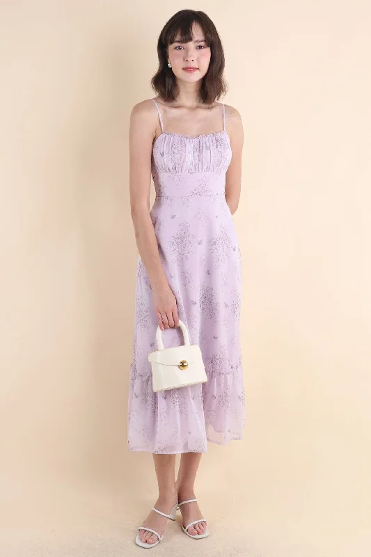 BRANT FLORAL RUCHED MAXI IN LILAC