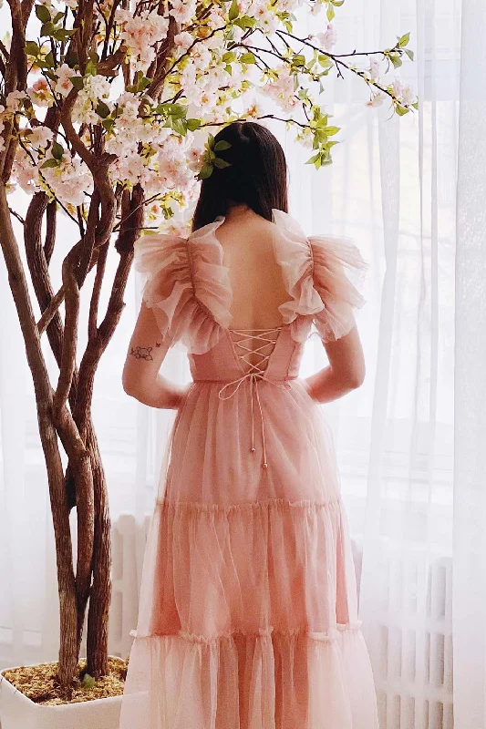 Eunby | Maxi Pink Tulle Dress w/ Open Back