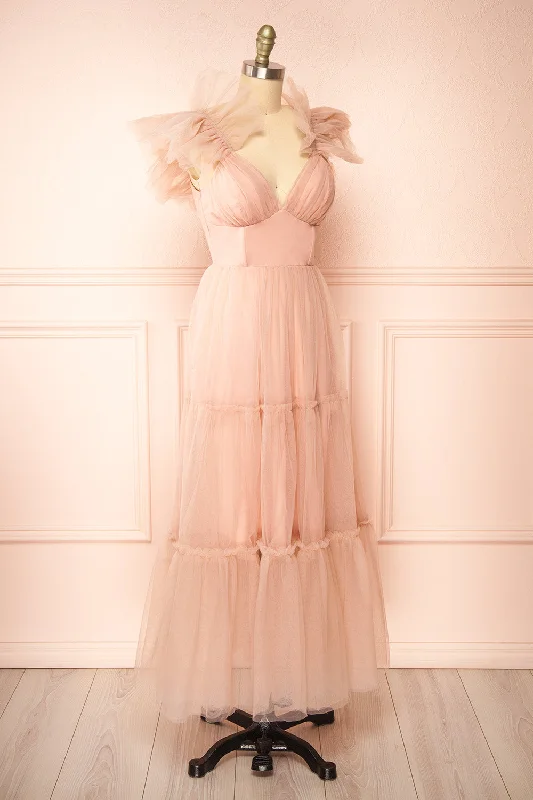 Eunby | Maxi Pink Tulle Dress w/ Open Back