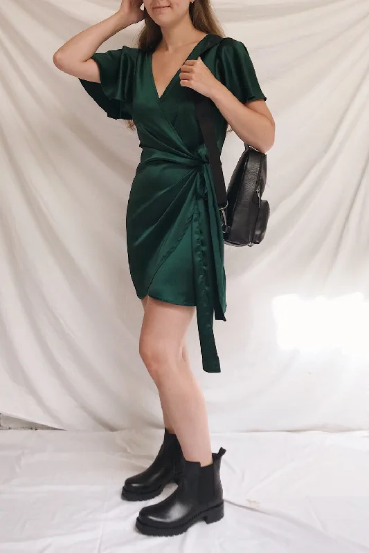 Fasano Green | Short Silky Wrap Dress