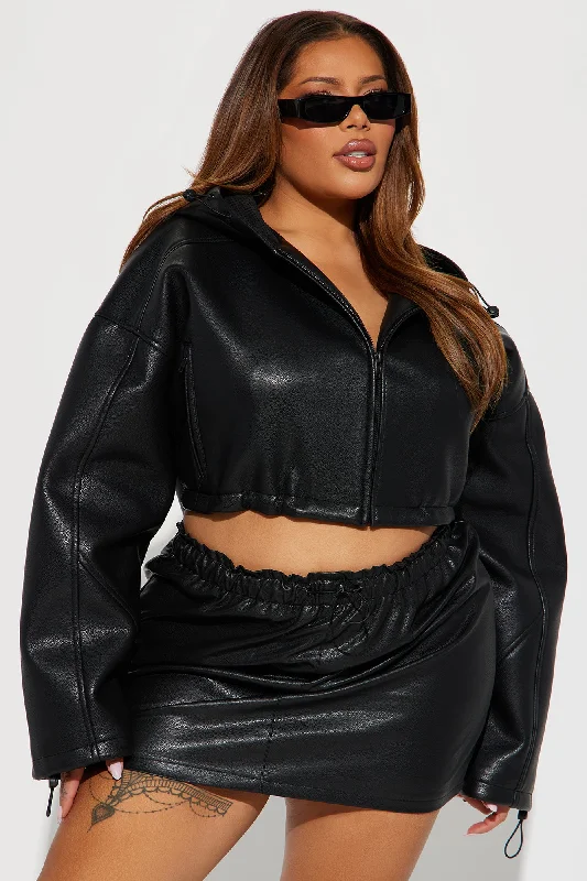 Kelly Faux Leather Skirt Set - Black