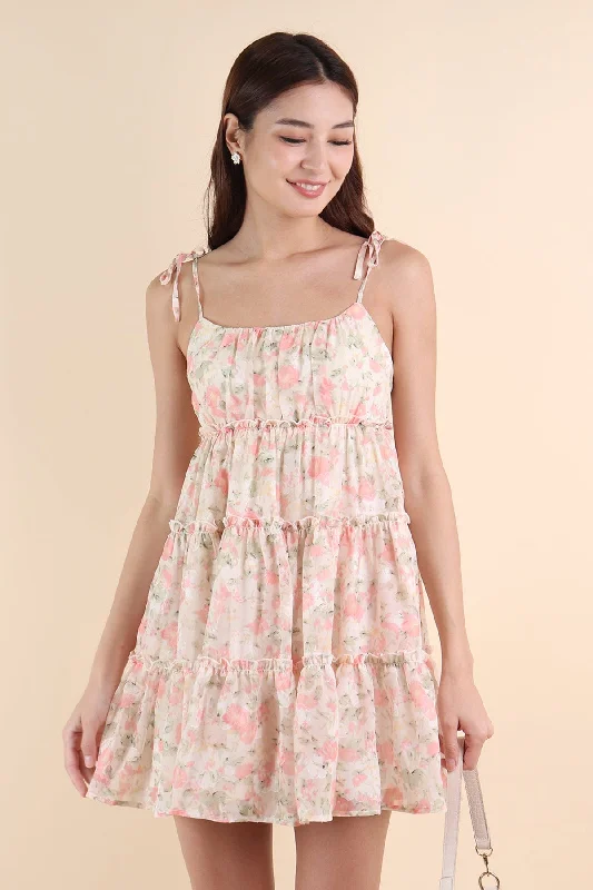 MAJORELLE FLORAL TIER DRESS IN PINK