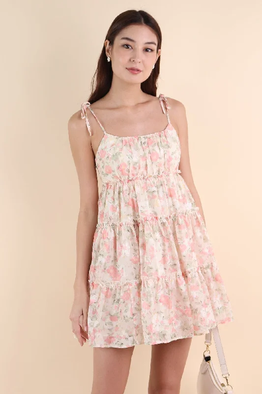 MAJORELLE FLORAL TIER DRESS IN PINK