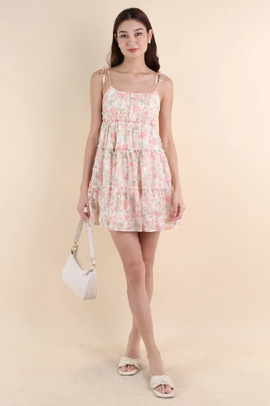 MAJORELLE FLORAL TIER DRESS IN PINK