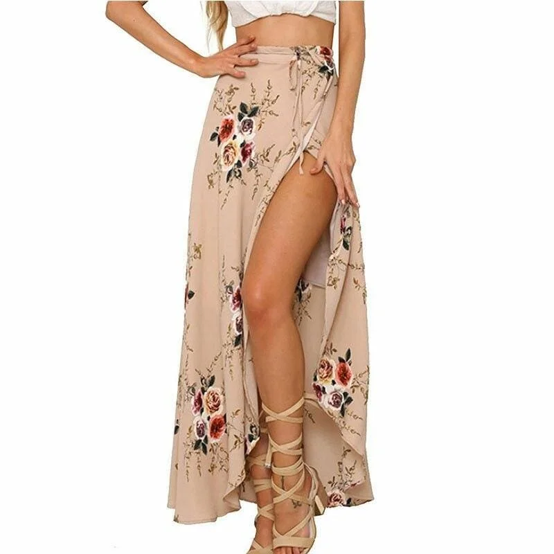 FashionSierra - New Women Summer Hight Waist Maxi Skirt Ladies Fashion Pleated Beach Long Casual Boho Floral Skirt Sundress