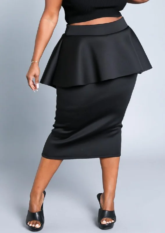 HI Curvy Plus Size Women Peplum Midi Pencil Skirt