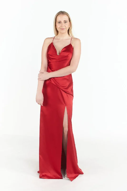 Claudia Drape Satin Gown Red