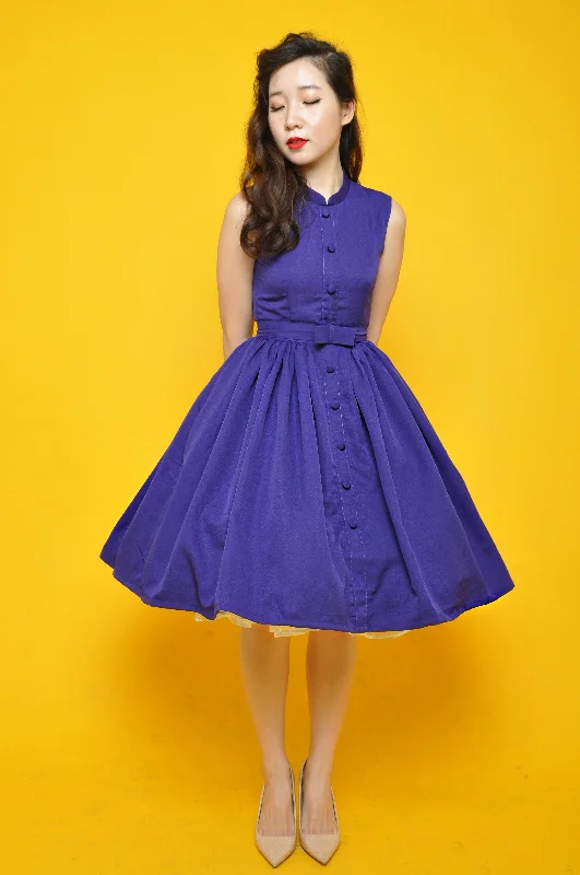 Mandarin Swing Dress In Indigo