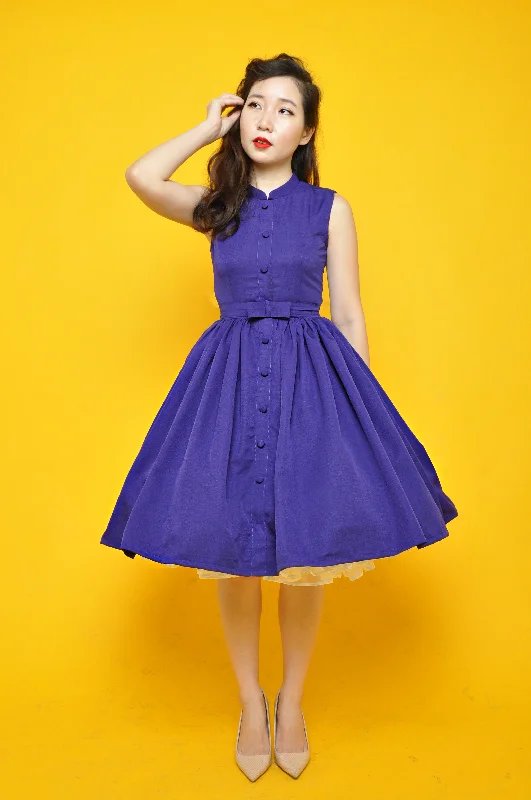 Mandarin Swing Dress In Indigo