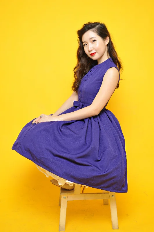 Mandarin Swing Dress In Indigo