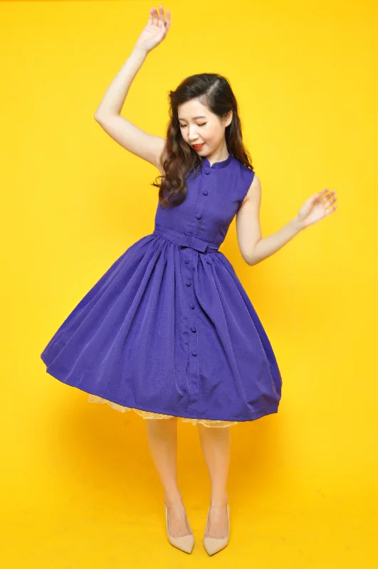 Mandarin Swing Dress In Indigo