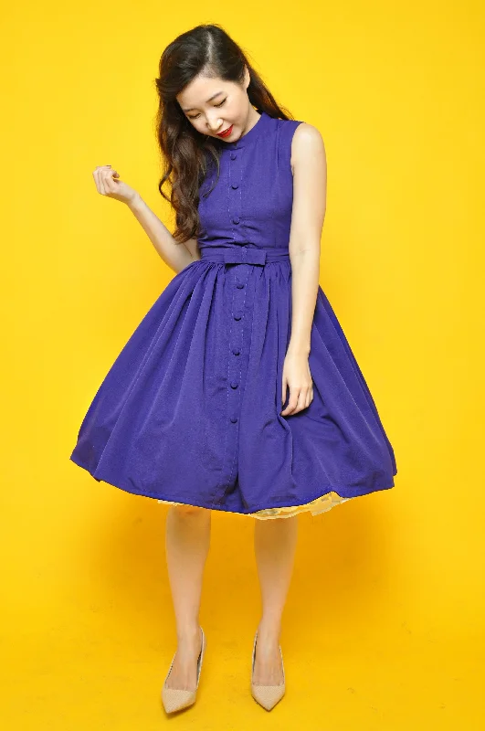 Mandarin Swing Dress In Indigo