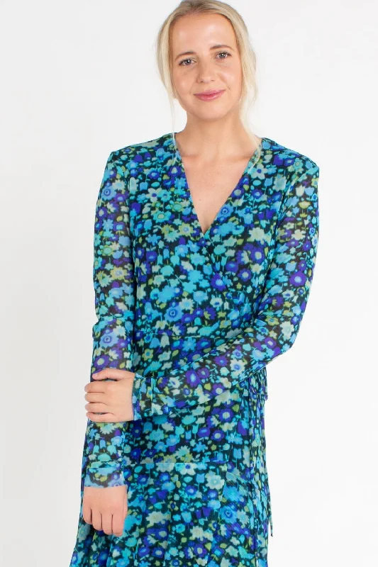 Printed Mesh Long Sleeve Dress